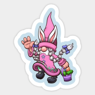 Female Hopping Easter Gnome With Basket Sticker